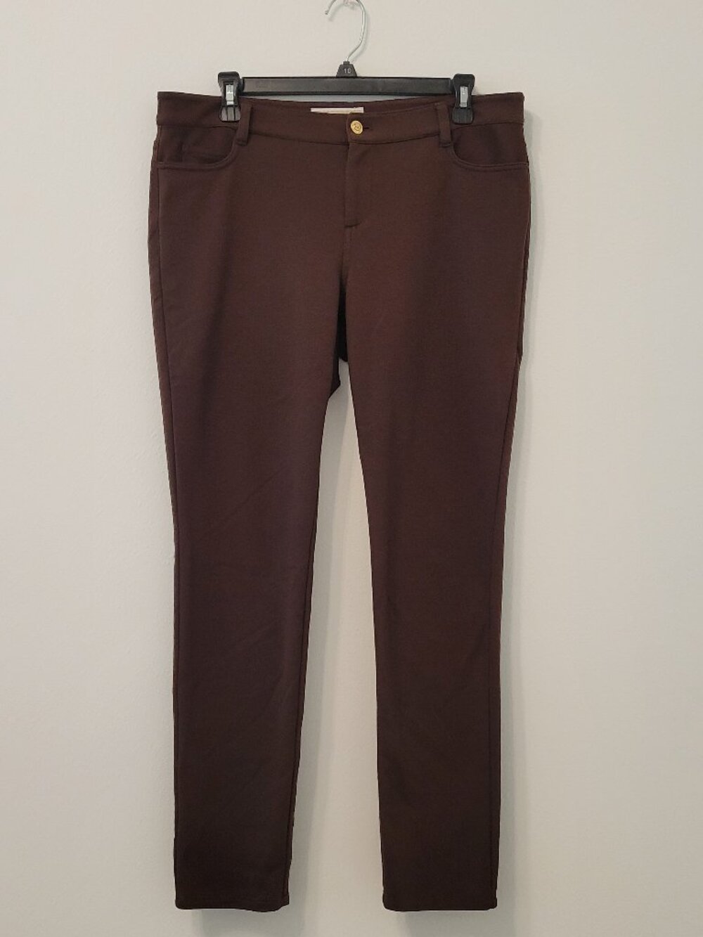 MICHAEL Michael Kors Dark Brown Slim-Fit Ankle Cut Mid-Rise Ponte Pants ~Size 10